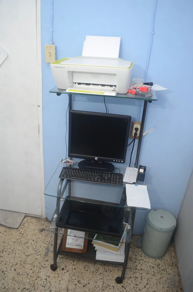 Records station with computer and printer