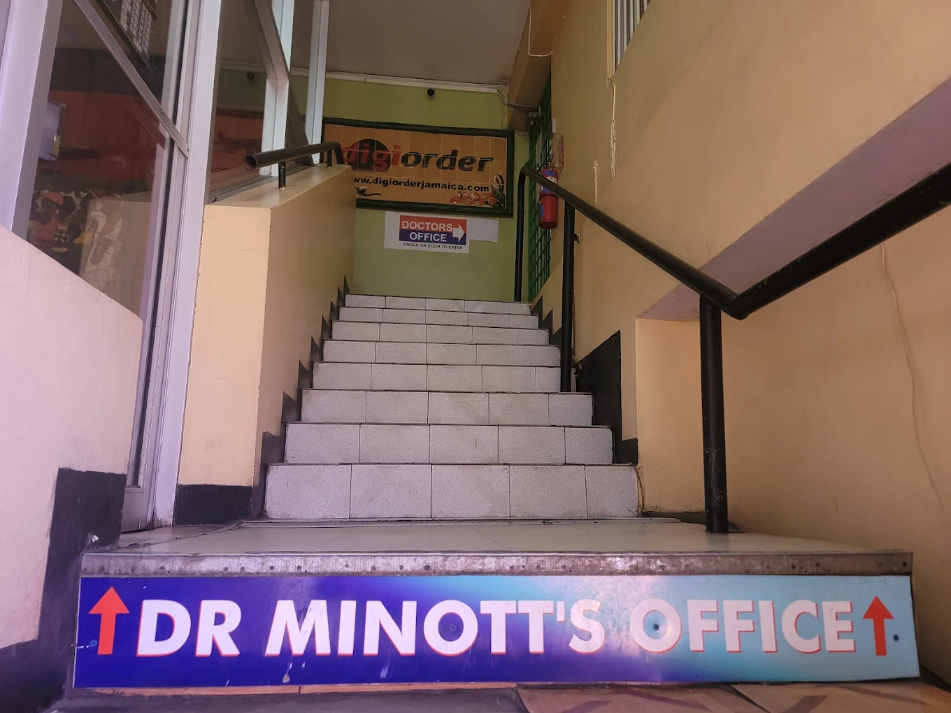 Stairwell leading up to Dr Minott's office